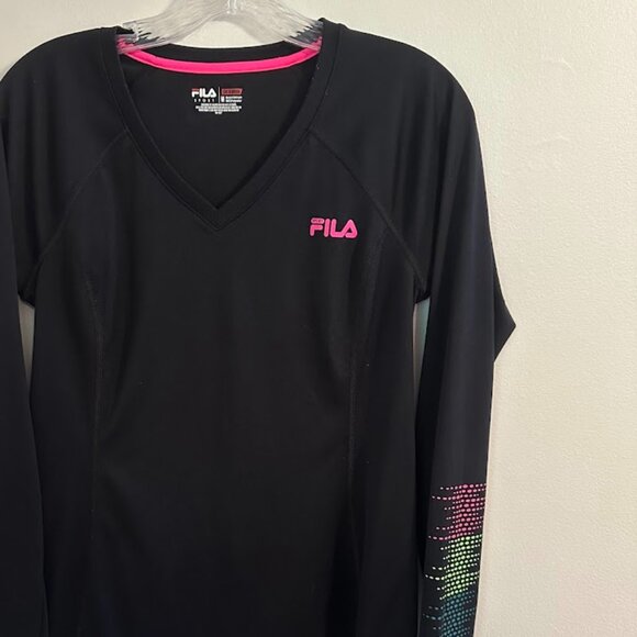 Fila Tops - Fila Sport Long Sleeve Black Athletic Top with V-Neck & Sleeve Detailing Medium